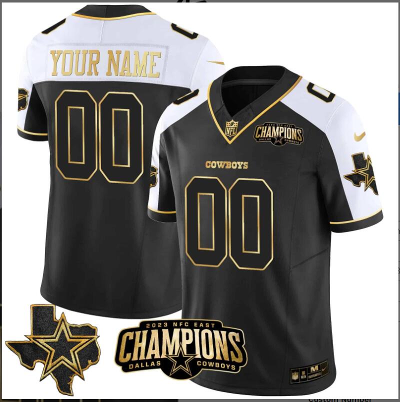 Men 2024 Nike NFL Dallas Cowboys  2023 NFC East Champions Patch Gold Vapor Custom Jersey6